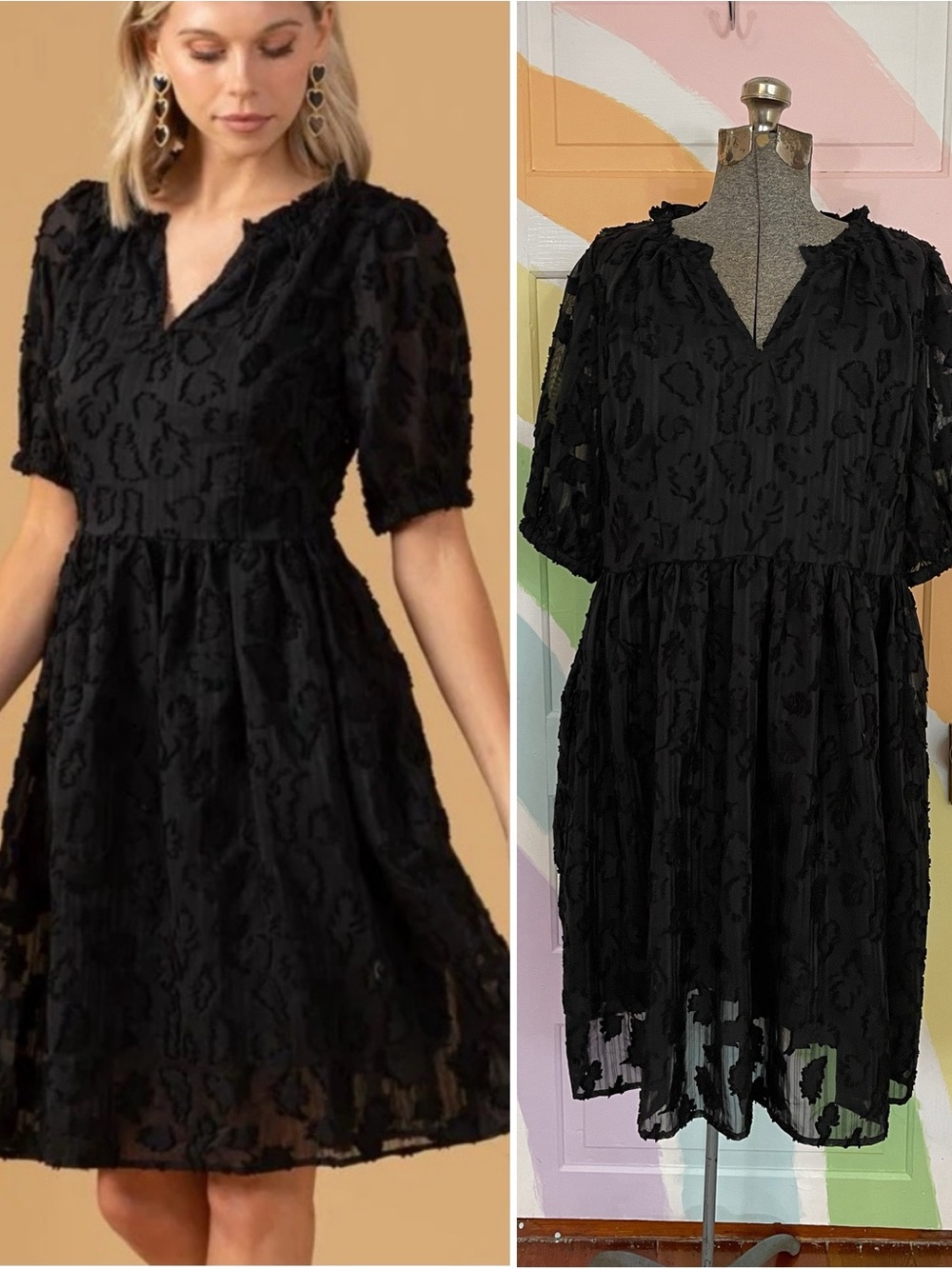 NWT Abbey Glass Kelley Tiered Black Petal Burnout Dress Sz XL 🧡🎀